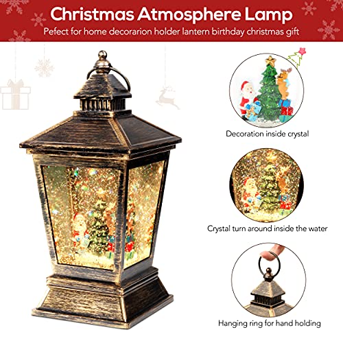[Upgraded 2022] Christmas Snow Globe Lantern with Snowman, Battery Operated Lighted with Swirling Water Glittering Globe, Xmas Home Decor Tabletop Lanterns for Christmas Decoration and Gift