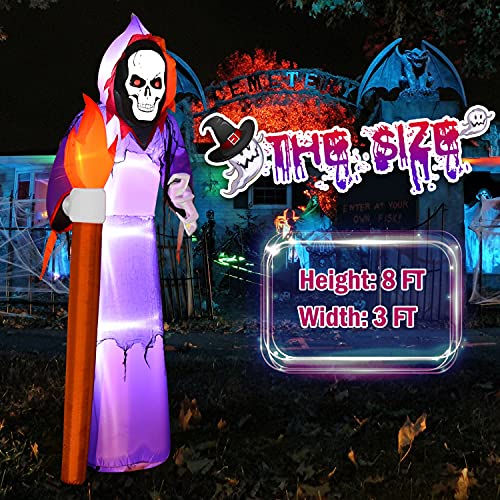 Rocinha Halloween Inflatables Grim Reaper 8 Ft Halloween Blow Up Decorations with Built-in LED Lights Halloween Lawn Decorations for Outdoor Party Yard Garden