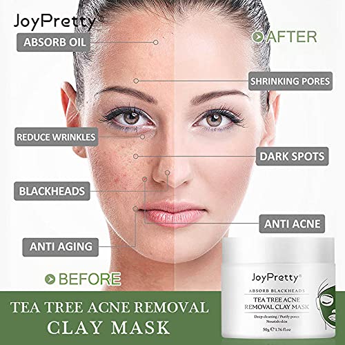 Clay Mask, Tea Tree Acne Removal Clay Mask, Sensitive Skin Soothing Face Mask Skin care, Nourishing, Anti-Acne, Deep Cleansing Face Mud Mask, Acne Purifying Mask, Pore Purifying