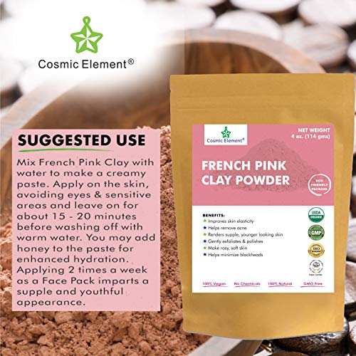 French Pink Montmorrillonite Clay Powder (French Rose Clay), Vegan Food Grade, Healing Clay for Face Mask Skin Care Detox, Clay Mask for Blackheads and Pores, 4 Ounce - Cosmic Element