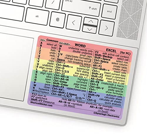 SYNERLOGIC Microsoft Word/Excel (for Windows) Reference Guide Keyboard Shortcut Sticker, Laminated, No-Residue Vinyl (Rainbow/Small)