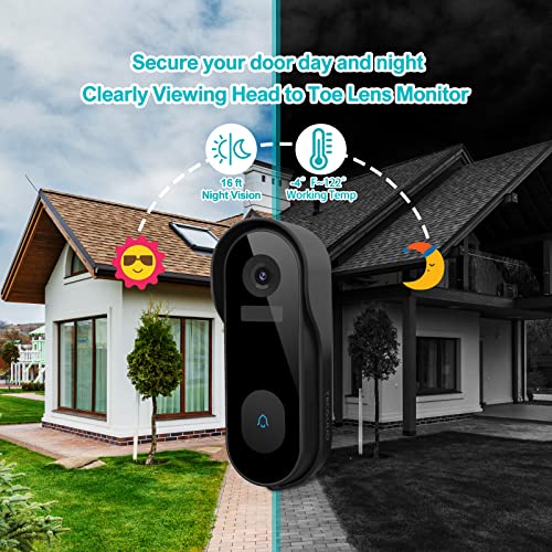 TECGUUD Doorbell Camera Wireless,Battery Powered WiFi Video Doorbell Camera with Chime,Anti-Theft Device,AI Human Detection,2-Way Audio,2.4GHz WiFi,SDcard/Cloud Storage,1080P Night Vision,IP65
