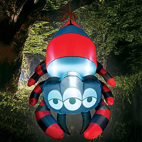Joiedomi 5 FT Tall Halloween Inflatable Three Eyed Hanging Spider Inflatable Yard Decoration with Build-in LEDs Blow Up Inflatables for Halloween Party Indoor, Outdoor, Yard, Garden, Lawn Decorations