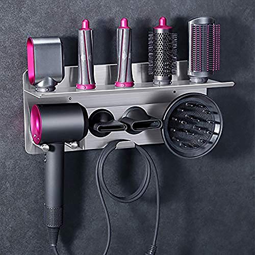Hair Dryer Holder for Dyson Supersonic Hair Dryer, for Dyson Airwrap Styler Organizer Storage Shelf 2in1 Wall Mounted Stand Fits Curler Diffuser Two Nozzles for Bathroom Bedroom Hair Salon Barbershop