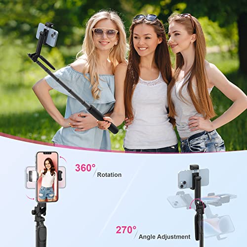 Selfie Stick with Remote & Light, 63” Extendable Selfie Stick Tripod for iPhone/Camera/Travel, 360° Rotation iPhone Stand Tripod Travel Tripod for iPhone 14/13/12/11/11 Pro/XS Max/XS/XR/X/8/7