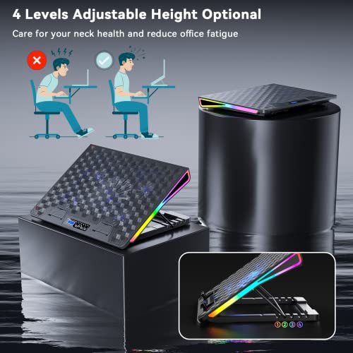 Laptop Cooling Pad, Laptop Cooler Gaming Laptop Cooling Fan, Laptop Cooling Stand for 15.6-17.3 Inches with 4 Adjustable Heights, RGB Lights, 5 Quiet Fans & 2 USB Ports