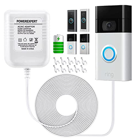 24V Doorbell Transformer for Ring Doorbells, 16.5ft Long C Wire Adapter, Power Supply with Ring, Wyze, Eufy, Nest Hello Doorbells