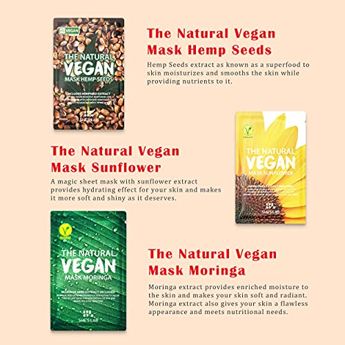 Korean Vegan Face Masks for Skin Care [25 Sheets & Peeling Mitten Kit] - Korean Facial Skin Care & Beauty Product, Sunflower Moringa Baobab Green Moisturizing Facial Masks Natural Face Care for Women [5x5 Masks + Mitten]