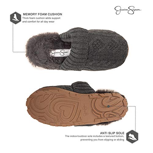 Jessica Simpson Women's Soft Cable Knit Slippers with Indoor/Outdoor Sole, Charcoal, X-Large
