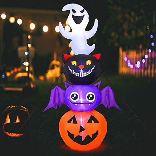 MAOYUE 6ft Halloween Inflatables Halloween Blow Up Yard Decorations Stacked Pumpkin Ghost Black Cat Bat Tumbler 4in1 Halloween Decorations Light Up Outside Decor Built-in LED