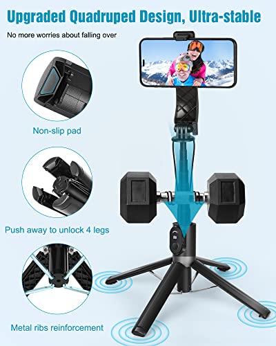 Eocean Selfie Stick Tripod with Remote, High Strength 4-Legs & Extendable Aluminum Tube Quadripod Cell Phone Tripod for iPhone/Android/GoPro, 55" Portable Travel Tripod