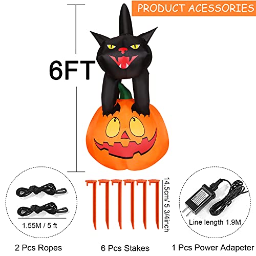 JinhzWin 6 Ft Height Halloween Inflatable Decorations, Black Cat on Pumpkin Inflatable with Built-in LED Rotating Lights, Blow Up Halloween Decorations for Indoor Outdoor Yard Garden Lawn