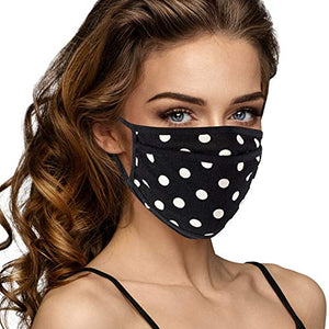 Cloth Face Mask Washable with Filter Pocket - Fashionable Women Designs are Washable, Breathable and Reusable - Soft Cotton Blend for Comfortable Protective Covering - Made in USA (Black/White Polka)