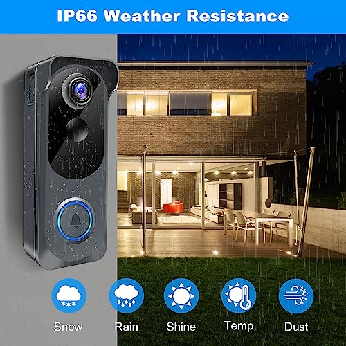 KAMEP Video Doorbell Camera Wireless with Chime,2.4G WiFi Doorbell Camera with Voice Changer,Voice Message,2-Way Audio,Night Vision,PIR Motion Detection,IP66 Waterproof,Compatible with Alexa