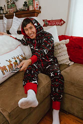 Unisex Black & Red Fair Isle Reindeer Cozy Jumpsuit - Cozy Christmas Onesie: Small