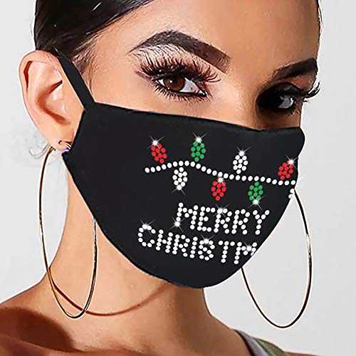 Christmas Face_mask for Adult Reusable Washable Flash Diamond Rhinestone Breathable Fashion Cotton Face Balaclavas