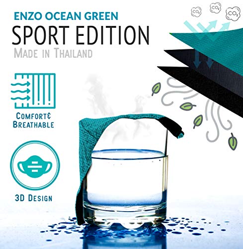 Enzo Sport-Edition Ocean Green Face 𝖬𝖺𝗌𝗄𝗌 (Pack of 2) Polyester & Aegas-Microbrand Tech Cotton Fits Most Faces with Adjustable Ear Loops, Washable & Reusable Upto 30 Times