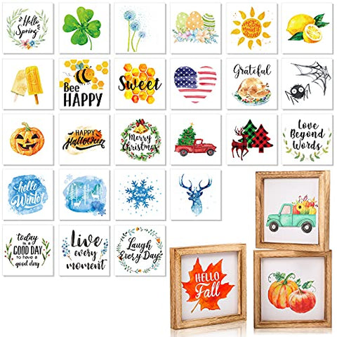 Queekay Farmhouse Home Decor Signs 3 Frames with 28 Interchangeable Sayings Farmhouse Tiered Tray Decor 6.7 x 6.7 Inch Halloween Fall Centerpiece Frames Sign for Seasonal Tray Tiered Living Room Wall