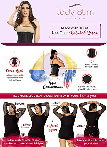 LadySlim by NuvoFit Lady Slim Fajas Colombiana Latex Waist Trainer Cincher Trimmer Corset Weight Loss Shaper Black V2 S