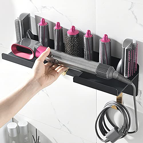Affogato Wall Mount Holder Adhesive for Dyson Airwrap Styler Supersonic Hair Dryer, Nail-Free or Perforat to Install, Organizer Storage Rack with Hooks for Curling Barrels Brushes Bedroom Bathroom