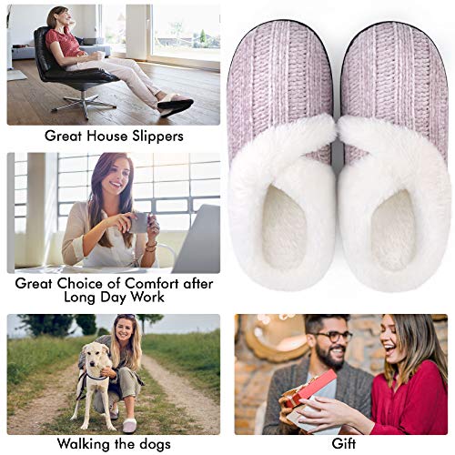 Homitem Women's Cozy Memory Foam Chenille Slippers with Memory Foam, Ladies'Fuzzy Fleece Lining Slip on House Slipper Shoes with Anti-Skid Rubber Sole Indoor Outdoor Shoes（7-8 M US,Purple