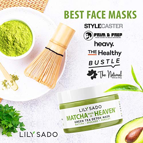 LILY SADO Green Tea Face Mask - Organic Natural VEGAN Facial Mask - Anti-Aging, Antioxidant Defense Against Acne, Blackheads & Wrinkles for a Luscious, Soft Glowing Complexion - Best Mud Mask for Acne