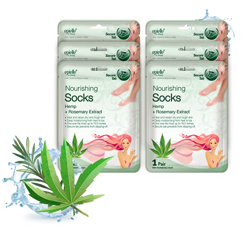 Epielle Nourishing Foot Masks - Hemp + Rosemary Extract for Deep Moisturizing 100% Vegan & Cruelty-Free (Socks 6pk), Beauty Gifts | Skincare Gifts | Skincare Party Favors