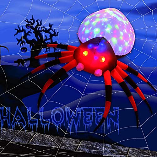 GOOSH 8 FT Width Halloween Inflatables Outdoor Spider with Magic Light, Blow Up Yard Decoration Clearance with LED Lights Built-in for Holiday/Party/Yard/Garden