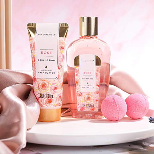 Spa Baskets for Women, Spa Luxetique Spa Gifts for Women, 8pcs Rose Bath Gift Set Includes Bath Bombs, Bath Salts, Bubble Bath, Christmas Gifts Set for Women Mom