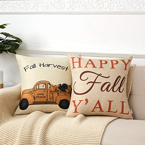 Thanksgiving Fall Pillow Covers 18x18 Inch for Fall Decor Set of 4 Autumn Harvest Pumpkin Theme Farmhouse Decorative Throw Pillow Covers for Sofa Couch Home Decoration
