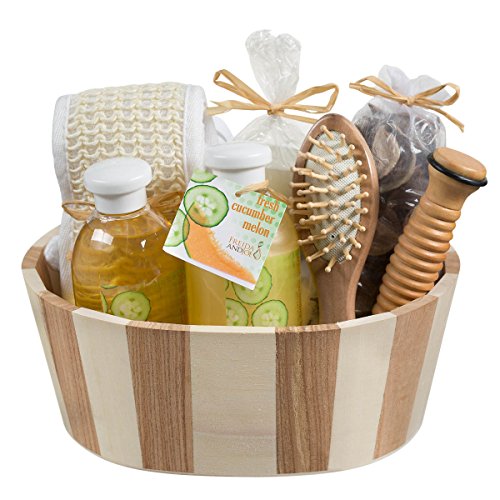 Wooden Massage and Reflexology Kit for Women, At-Home Spa Kit for All-Over Body Relaxation and Rejuvenation with Fresh Cucumber Melon Aromatherapy Bath and Body Set