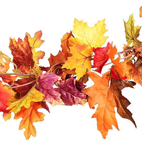 DearHouse 2 Pack Fall Garland Maple Leaf, 5.9Ft/Piece Hanging Vine Garland Artificial Autumn Foliage Garland Thanksgiving Decor for Home Wedding Fireplace Party Christmas