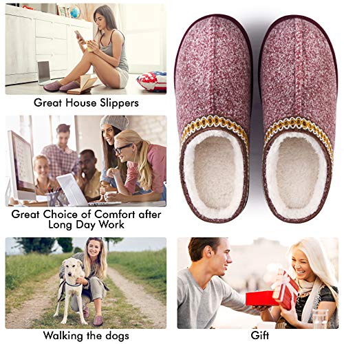 Homitem Women's Cozy Memory Foam Slippers Wool-Like Plush Fleece Lined House Shoes Ladies Slippers Indoor, Outdoor Comfy Slippers for Women Black Grey Wine Red Women's Slippers（9-10 L US,Wine Red