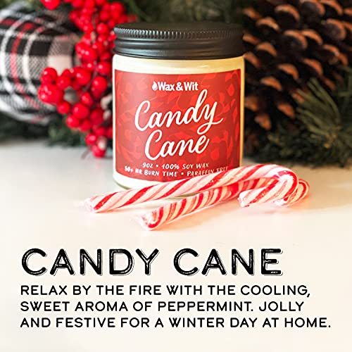 Wax & Wit Christmas Decor - Candy Cane Candle - Sugar Cookie Candle - Candle Gift Set - Christmas Candles 9oz (2 Pack)