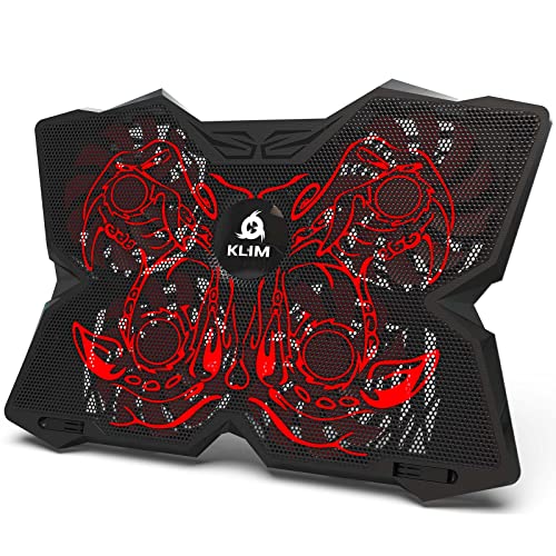 KLIM Wind Laptop Cooling Pad - More Than 500,000 Units Sold - New 2023 - Powerful Rapid Action Laptop Cooler - Laptop Stand with 4 Cooling Fans - 2 USB Ports - PC Mac PS5 PS4 Xbox One - Cobra Red