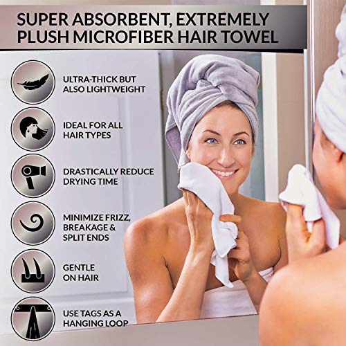 Microfiber Hair Towel – Plush Microfiber Towel for Hair – Absorbent Microfiber Hair Towels for Women with Curly, Long, Thick Hair – Hair Drying Towels by Luxe Beauty Essentials (20x40Grey)