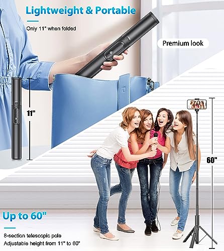 Gahenwo 60" Phone Tripod & Selfie Stick with Remote for Cell Phone 4"-7", Portable Smartphone Tripod Stand Compatible with iPhone Android, Lightweight Travel Tripod for Selfies Video Recording Vlog