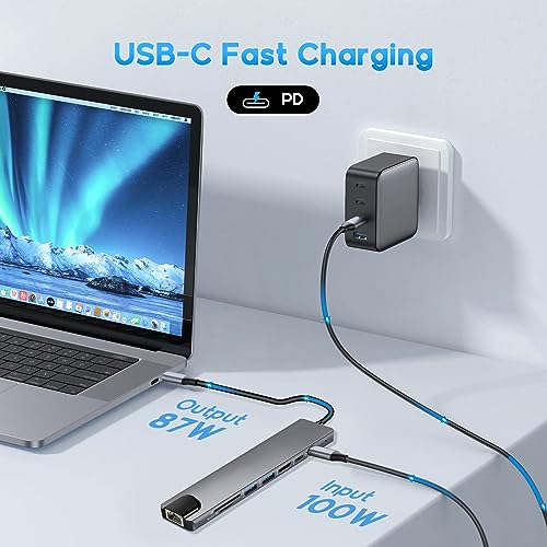 USB C Docking Station with Laptop Stand,8 in 1 USB C Hub with 4K 30Hz HDMI Port,1 x USB-A 3.0/1 x USB-A 2.0 and 2 x 100W USB-C Port, Ethernet, SD/TF for Dell/Surface/HP/Lenovo Laptops (Black)
