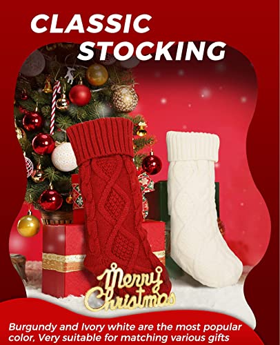 Ankis Large Christmas Stockings 4Pack -18 Inches Christmas Stockings Double-Sided Cable Knitted Xmas Stockings Burgundy Red and Cream for Family Holiday Christmas Party Classic Decor