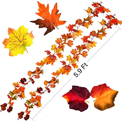DearHouse 2 Pack Fall Garland Maple Leaf, 5.9Ft/Piece Hanging Vine Garland Artificial Autumn Foliage Garland Thanksgiving Decor for Home Wedding Fireplace Party Christmas