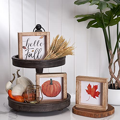 KIBAGA Farmhouse Home Decor Signs - 3 Frames with 18 Interchangeable Sayings for Fall, Halloween and Thanksgiving Decorations - 6"x6" Centerpiece Frames for Living Room Wall and Tiered Tray Decor
