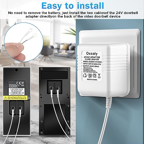 Ousaly 24V500mA Doorbell Power Adapter, 24V Transformer Compatible with Ring Doorbell,Video Doorbell,Nest, Ecobee, Sensi and Honeywell Thermostats, 24 Volt 500mA C-Wired AC Plug in Cord 16.5FT