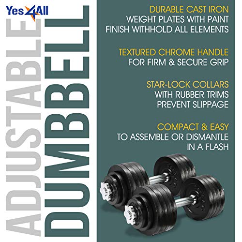 Yes4All Adjustable Dumbbells - 105 lb Dumbbell Weights (Pair)