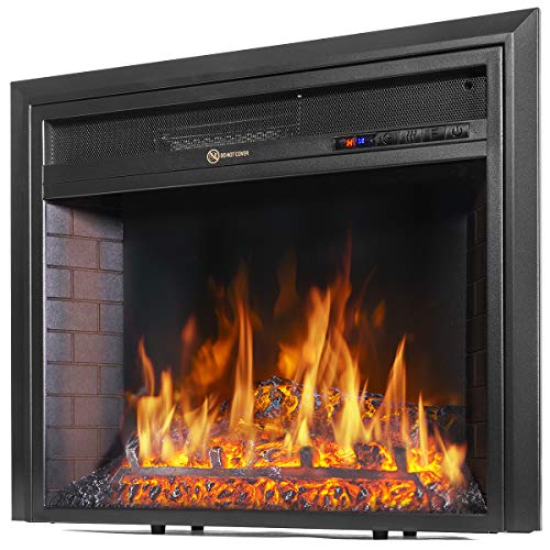 Barton 26" Electric Fireplace Insert 3D Flame Stove Adjustable Flame Timer Heater Firebox Logs with Remote Control, Black