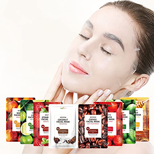 Facial Sheet Masks for Skin Care Beauty Vegan Masks Collection Moisturizing Collagen Essence Face Sheet Mask Woman Acne Treatment Hydrating Soothe Revitalize Purify Minimizes Pores 8 Sheets