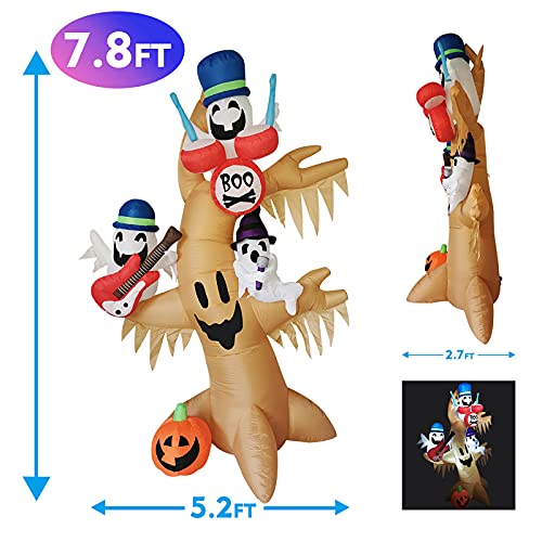 GOOSH 8 FT Halloween Inflatable Outdoor Ghost Tree with Pumpkin, Blow Up Yard Decoration Clearance with LED Lights Built-in for Holiday/Party/Yard/Garden