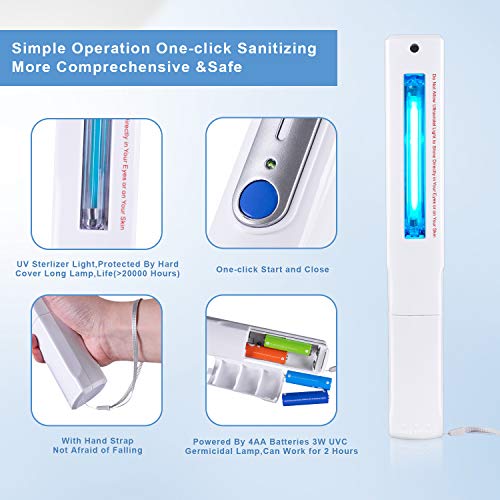 UV Light Sanitizer Wand, Portable Travel Sanitizer Wand Handheld UVC Disinfection Light for Phone Hotel Household, 4xAA Batteries Required
