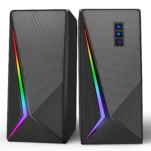 Computer Speakers, Desktop Speakers with 6 Colorful RGB Lights, Volume Control Stereo Bass PC Speakers, USB Powered Subwoofer Gaming Speakers w/3.5mm Aux Cable for PC Monitor Laptop Tablet Phone