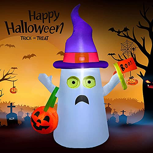 VATOS Inflatable Halloween Decoration Outdoor - 4.5 FT Halloween Blow Up Ghost with LED Light and Hand-held Pumpkin for Halloween Yard Decorations Outside Indoor Party Inflatable Halloween Decor