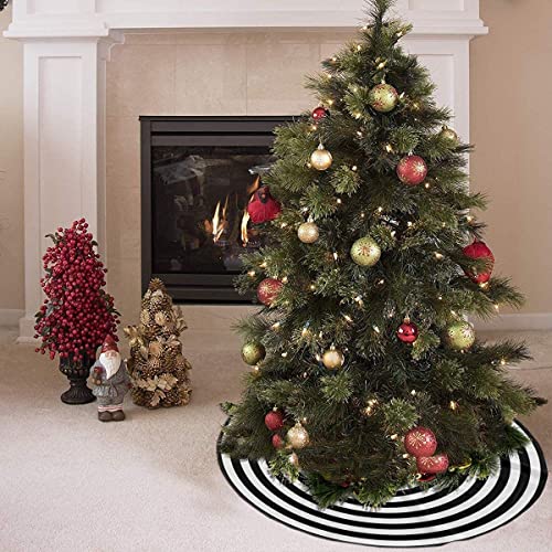 AHOOCUSTOM Black and White Christmas Tree Skirt, Rustic Farmhouse Christmas Decorations Ornaments, 36 Inch Tree Skirt Mat Decor for Merry Xmas Holiday